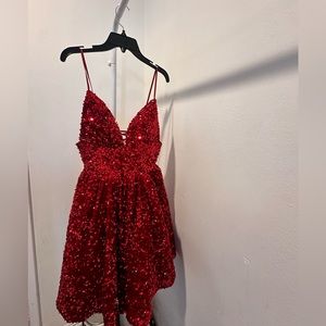 Red sequin Valentine’s Day minidress.